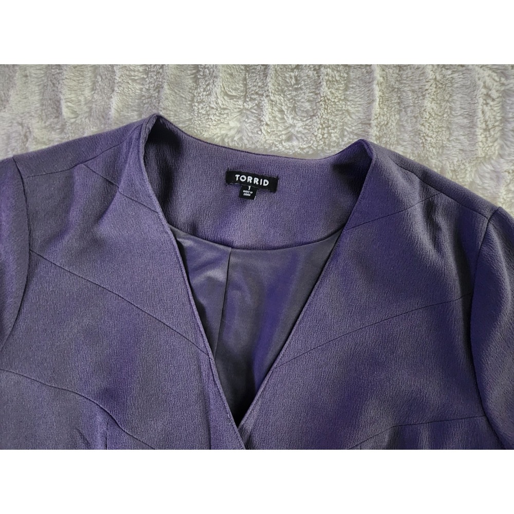 Torrid Drape Front Blazer Graystone Plus Size 1 Ruched Cuff Pockets Lined